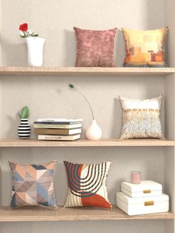 BIANCA - Multi-Color Abstract Designer Reversible Printed Silk Linen Cushion Covers (Set of 5)