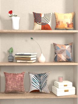 BIANCA - Multi-Color Abstract Designer Reversible Printed Silk Linen Cushion Covers (Set of 5)