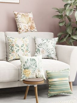 BIANCA - Multi-Color Floral Designer Reversible Printed Silk Linen Cushion Covers (Set of 5)