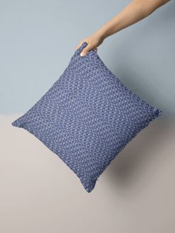 BIANCA - Blue Geometric Decorative Hand Loom Cotton Jute Cushion Cover