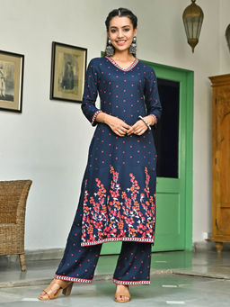 Rustorange - Indigo V-Neck Polka Kurta Pant (Set of 2)