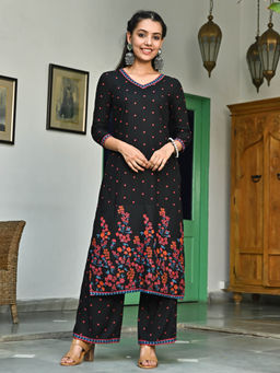 Rustorange - Black V-Neck Polka Kurta Pant (Set of 2)