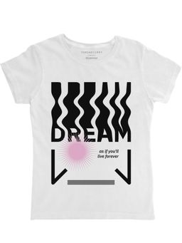 THREADCURRY - Quotes Girls White Printed Crew Neck T-shirt