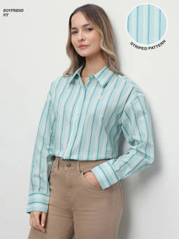 U.S. POLO ASSN. - Women Vertical Striped Boyfriend Fit Shirt