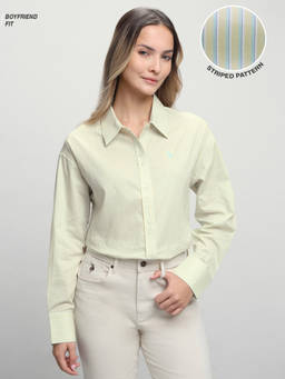 U.S. POLO ASSN. - Women Yellow Vertical Striped Boyfriend Fit Shirt