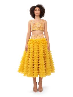 MODO CALDO - Yellow Daffodil Dream Embellished Top and Skirt