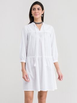Pink Fort - Tiered Cotton Dress White