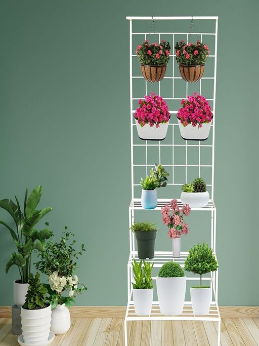 Ecofynd 3 Tier White Metal Plant Stand
