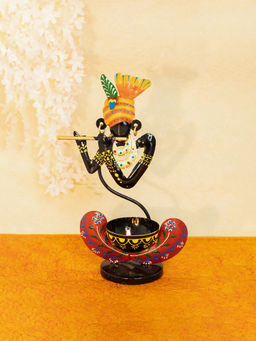 Ekhasa - Hand Painted Krishna Metal Tealight Candle Holder