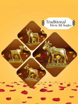 Ekhasa - 100% Pure Brass Kamdhenu Cow with Calf Vastu Idol (6 Inches)