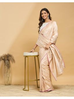 Fabindia - Beige Viscose Silk Blend Saree without Blouse