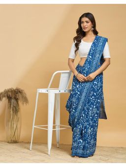 Fabindia - Indigo Cotton Hand Block Print Saree without Blouse