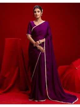 SATRANI - Wine Pearl Lace Crush Silk Saree with Unstitched Blouse