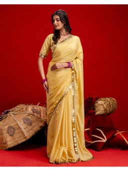 SATRANI - Dusty Yellow Lace Shimmer Georgette Saree with Unstitched Blouse