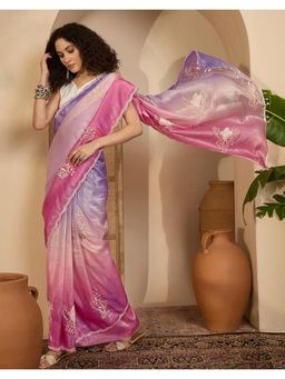 SATRANI - Lavender and Pink Sequins Embroidery Silk Saree with Unstitched Blouse