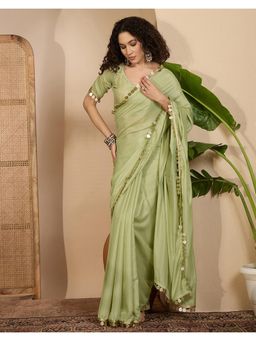 SATRANI - Pista Green Lace Shimmer Georgette Saree with Unstitched Blouse