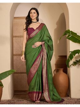 SATRANI - Olive Green Weaving Tassels Silk Saree with Unstitched Blouse