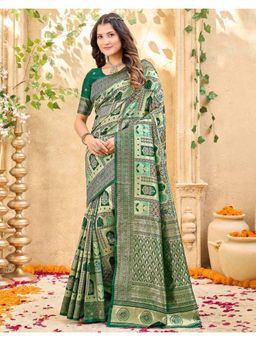 SATRANI - Pista Green Weaving Silk Saree with Unstitched Blouse