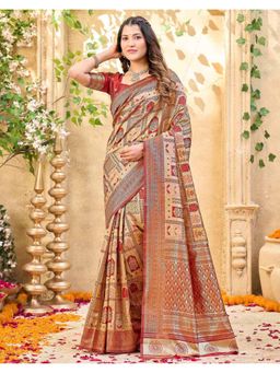 SATRANI - Light Red Weaving Silk Saree with Unstitched Blouse