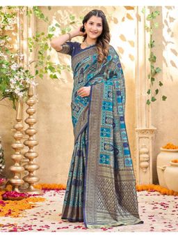 SATRANI - Blue Weaving Silk Saree with Unstitched Blouse