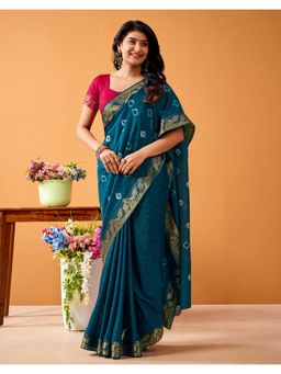 SATRANI - Rama Blue Weaving Bandhani Printed Silk Saree with Unstitched Blouse