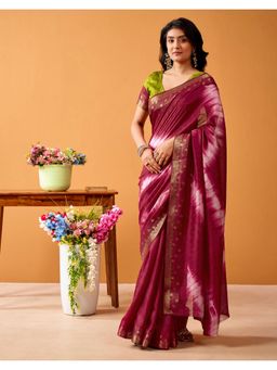 SATRANI - Maroon Weaving Printed Silk Saree with Unstitched Blouse