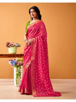SATRANI - Pink Weaving Bandhani Printed Silk Saree with Unstitched Blouse