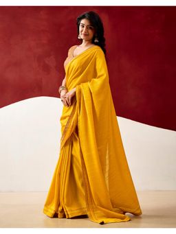 SATRANI - Yellow Solid Tassels Silk Saree with Unstitched Blouse