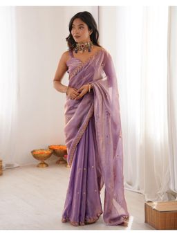 SATRANI - Lavender Sequins Embroidery Shimmer Tissue Saree with Unstitched Blouse