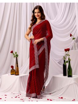 SATRANI - Maroon Stone Work Chiffon Saree with Unstitched Blouse