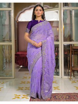 SATRANI - Lavender Embroidery Shimmer Chiffon Saree with Unstitched Blouse