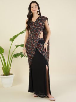Aritri - Women Draped Printed Sweetheart Neck Skirt Saree and Stitched Blouse