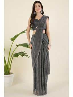 Aritri - Women Grey Draped Shimmer Saree and Stitched Blouse
