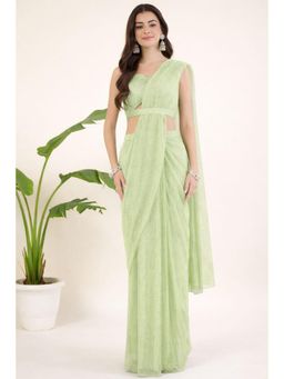 Aritri - Women Sea Green Draped Shimmer Saree and Stitched Blouse