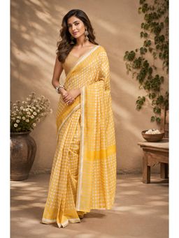 Elora - Mustard Yellow Chanderi Ready To Wear Saree with Unstitched Blouse