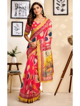 Elora - Pink Chanderi Cotton Polka Dots Printed Ready To Wear Saree with Unstitched Blouse