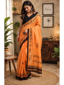 Elora - Orange Chanderi Geometric Ready To Wear Saree with Unstitched Blouse