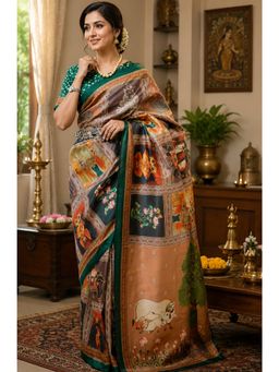 Elora - Multicolor Chanderi Printed Ready To Wear Saree with Unstitched Blouse