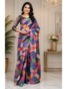 Elora - Multicolor Chanderi Colorblocked Ready To Wear Saree with Unstitched Blouse