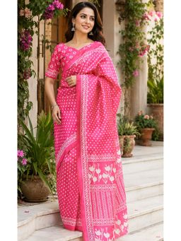 Elora - Baby Pink Chanderi Cotton Printed Ready To Wear Saree with Unstitched Blouse
