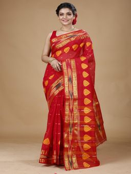 SLAGHA - Womens Ethnic Pure Cotton Saree without Blouse - Red