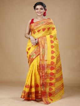 SLAGHA - Womens Ethnic Pure Cotton Saree without Blouse - Yellow