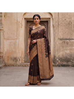 AMRUTKALA SAREES - Brown Designer Banarasi Silk Kanjivaram Saree with Unstitched Blouse