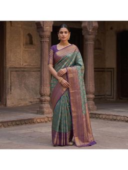 AMRUTKALA SAREES - Green Designer Banarasi Silk Kanjivaram Saree with Unstitched Blouse