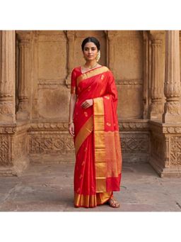 AMRUTKALA SAREES - Red Designer Banarasi Silk Kanjivaram Saree with Unstitched Blouse