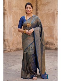 AMRUTKALA SAREES - Navy Blue Designer Banarasi Silk Kanjivaram Saree with Unstitched Blouse