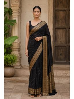 AMRUTKALA SAREES - Black Designer Banarasi Silk Kanjivaram Saree with Unstitched Blouse