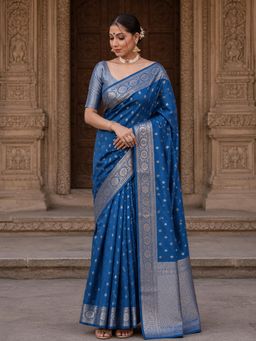 AMRUTKALA SAREES - Blue Designer Banarasi Silk Kanjivaram Saree with Unstitched Blouse