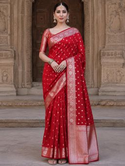 AMRUTKALA SAREES - Red Designer Banarasi Silk Kanjivaram Saree with Unstitched Blouse