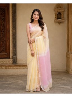 AMRUTKALA SAREES - Yellow Designer Cotton Silk Kanjivaram Solid Saree with Unstitched Blouse